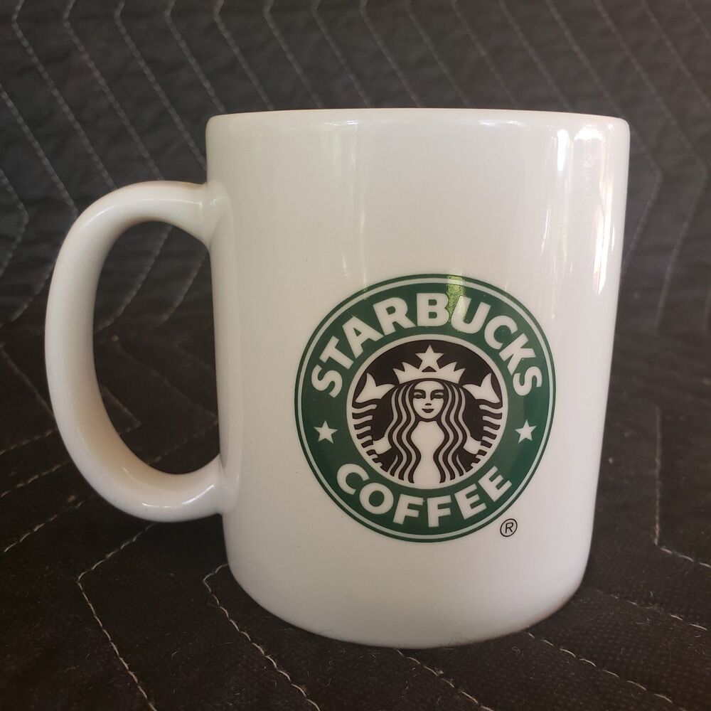 2004 Starbucks Coffee Mug Classic Green Siren Logo White Cup Double Sided
